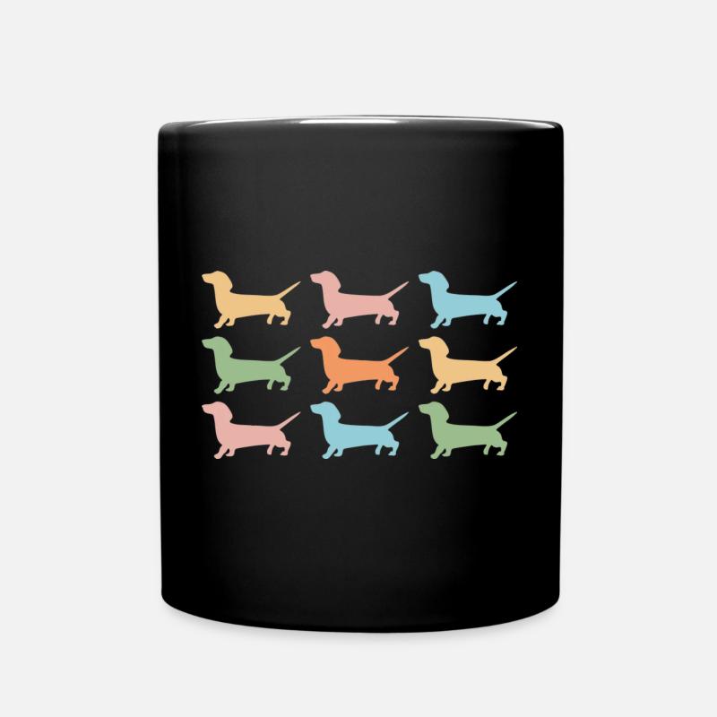 Bunte Dackel Silhouetten - Tasse einfarbig - Schwarz
