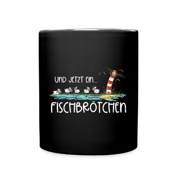 Leuchtturm Fischbrötchen I Nordsee Ostsee Küste - Tasse einfarbig - Schwarz - Vorne