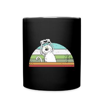 Droll Cat Cartoon Vintage Cat Lover - Full Colour Mug - black - Front
