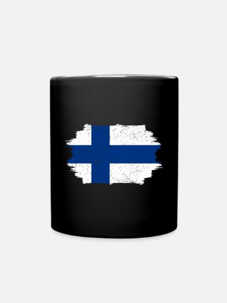 Gebürstetes finnisches Flaggenkreuz - Tasse einfarbig - Schwarz