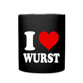 I Love Wurst German Food Funny Heart - Full Colour Mug - black - Front