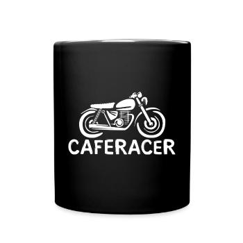 Caferacer Moped Cartoon - Biker und Motorradliebe - Tasse einfarbig - Schwarz - Vorne