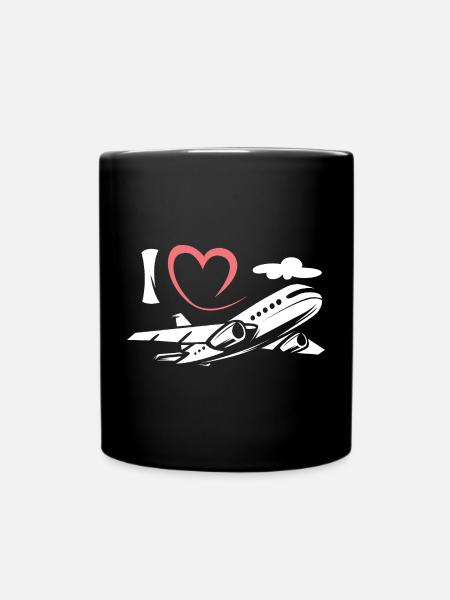 J’aime les avions - Symbole de l’aviation et des pilotes - Mug uni - noir