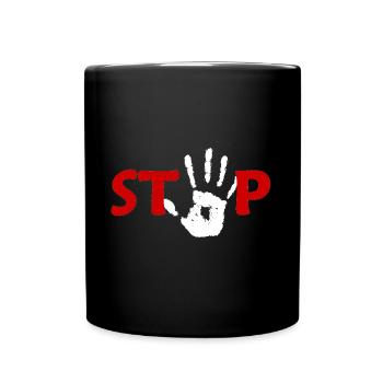 Hand Stop in ROT Weiß - Tasse einfarbig - Schwarz - Vorne