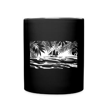 Südsee, Karibik, Sonne, Sand und Palmen - Tasse einfarbig - Schwarz - Vorne