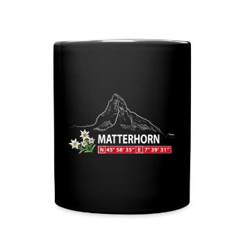Matterhorn mit Edelweiß und GPS - Tasse einfarbig - Schwarz - Vorne