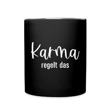 Karma regelt das - Tasse einfarbig - Schwarz - Vorne