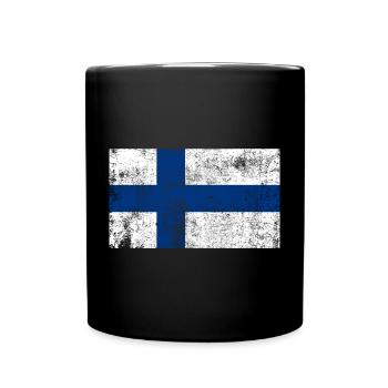 Finnland Flagge Fahne Grunge Retro Vintage - Tasse einfarbig - Schwarz - Vorne