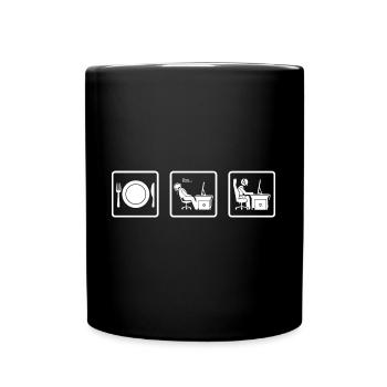 funny t-shirt eating sleep work job - Full Colour Mug - black - Front