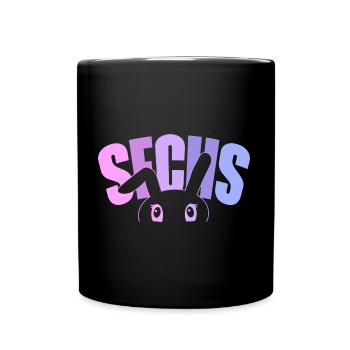 6. Geburtstag Mädchen 6 Jahre alt Hase Häschen - Tasse einfarbig - Schwarz - Vorne
