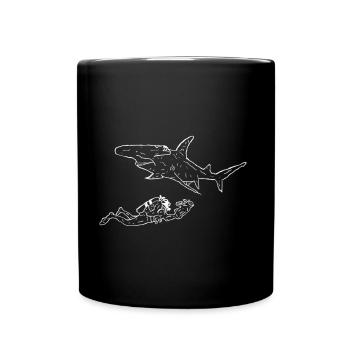 Hai mit Kamerataucher in weiß - Tasse einfarbig - Schwarz - Vorne