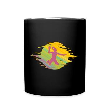 Handball Handballspielerin Sprungwurf handballgirl - Tasse einfarbig - Schwarz - Vorne