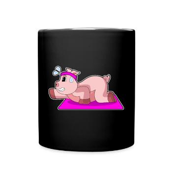 Pig Yoga Fitness Gymnastics - Full Colour Mug - black - Front
