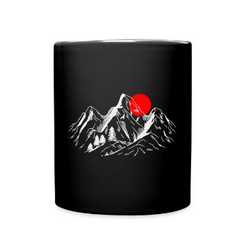 Purpurrote Sonne über den Alpengipfeln - Tasse einfarbig - Schwarz - Vorne