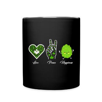 Love, Peace and Happiness - Tasse einfarbig - Schwarz - Vorne