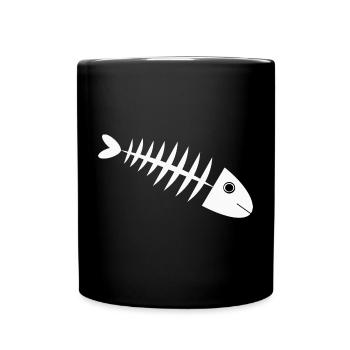 Fischgräte Fisch angeln - Tasse einfarbig - Schwarz - Vorne