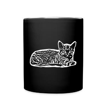 Katze weiß Silhouette Geschenk Katzenliebhaber - Tasse einfarbig - Schwarz - Vorne