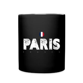 Paris Distressed Glyphen mit französischer Flagge - Tasse einfarbig - Schwarz - Vorne