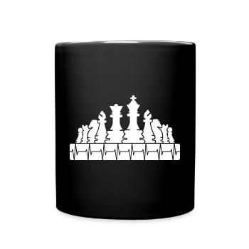 Herzschlag Schachbrett Schachfiguren Symbol Logo - Tasse einfarbig - Schwarz - Vorne