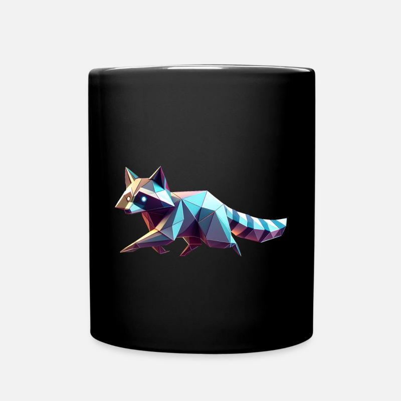 Geometrischer 3D-Origami-Waschbär - Tasse einfarbig - Schwarz