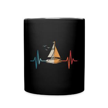 Segeln Herzschlag Segelboot Segler - Tasse einfarbig - Schwarz - Vorne