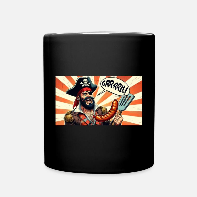 Pirat mit Wurstgrill - Tasse einfarbig - Schwarz