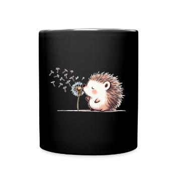 Igel mit Pusteblume - Tasse einfarbig - Schwarz - Vorne