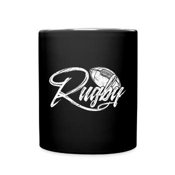 Conception typographique dynamique sur le thème du ballon de rugby - Mug uni - noir - Devant