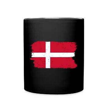 Distressed Danish Flag Brush - Full Colour Mug - black - Front