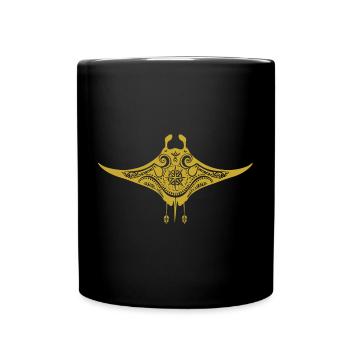 Tribal Maori Polynesian Stingray Matau Manta Ray - Full Colour Mug - black - Front