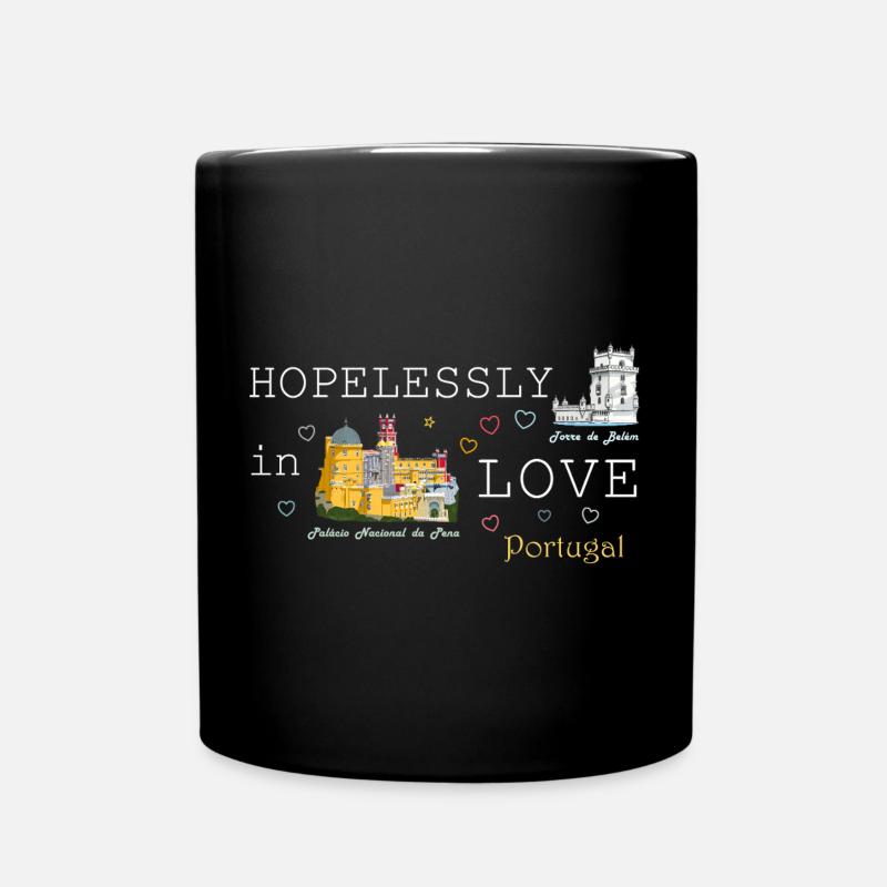 Portugal Liebe, Zeichnung Palacio Pena, Turm Belem - Tasse einfarbig - Schwarz