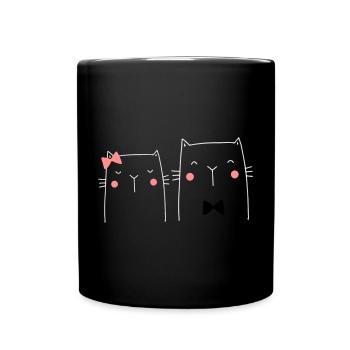 Katze Katzenpaar Hochzeit Geschenk Verlobung Liebe - Tasse einfarbig - Schwarz - Vorne