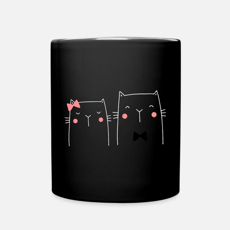Katze Katzenpaar Hochzeit Geschenk Verlobung Liebe - Tasse einfarbig - Schwarz