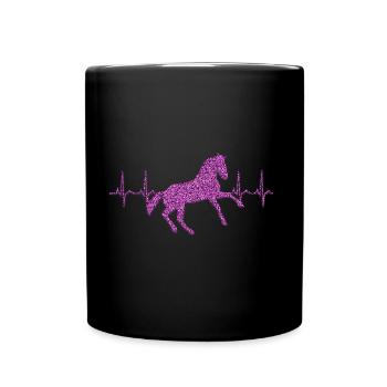Herzschlag Pferd Glitzer Geschenk Geschenkidee - Tasse einfarbig - Schwarz - Vorne