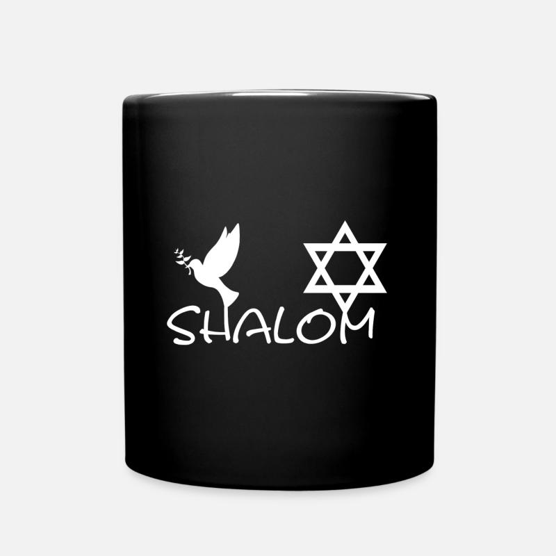 Shalom mit Friedenstaube und Davidstern | Symbol - Tasse einfarbig - Schwarz