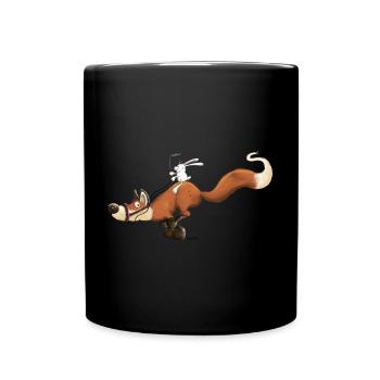 Flitzer Fuchs mit Häschenreiter Hase Reitet Fuchs - Tasse einfarbig - Schwarz - Vorne