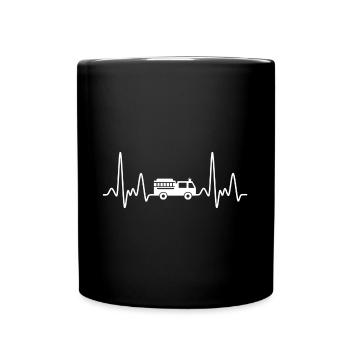 Feuerwehrmann Herzschlag Feuerwehrauto - Tasse einfarbig - Schwarz - Vorne