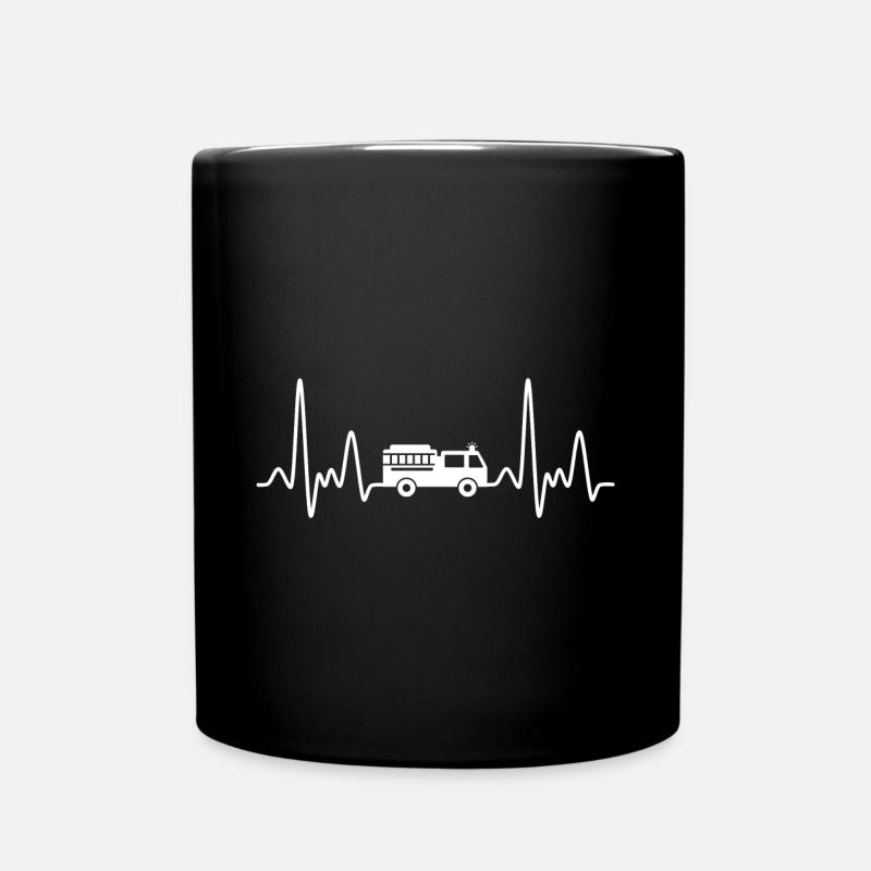 Feuerwehrmann Herzschlag Feuerwehrauto - Tasse einfarbig - Schwarz