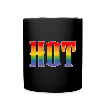 Rainbow text Hot LGBT lgbtqi queer - Full Colour Mug - black - Front