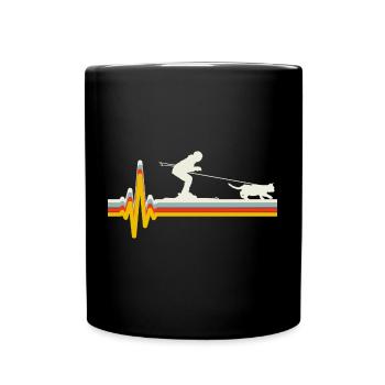 Cat Skijöring Skifahren Wintersport Herzschlag Puls - Tasse einfarbig - Schwarz - Vorne