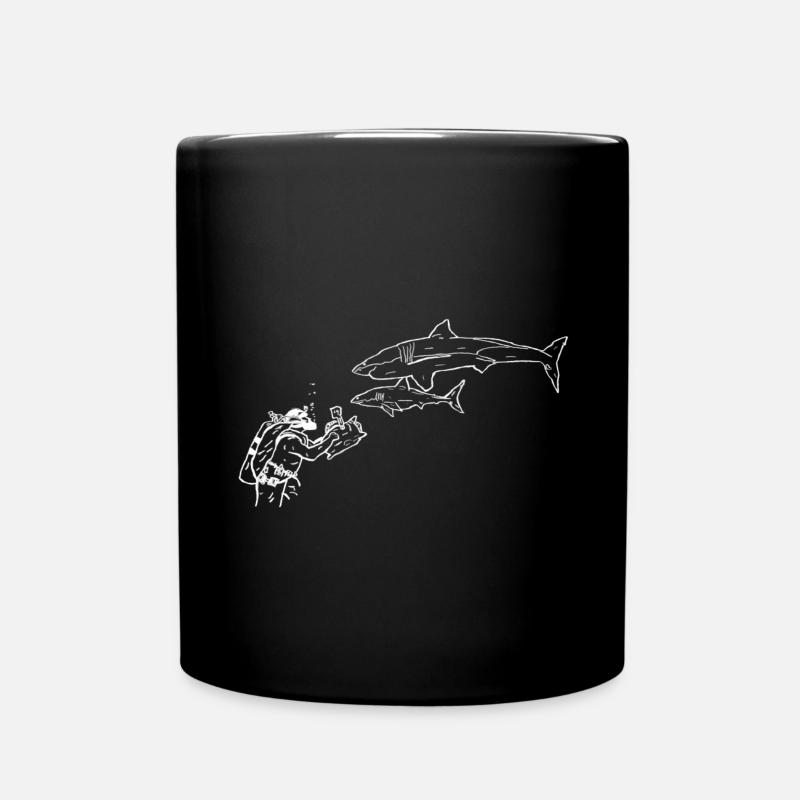 Shark with camera diver in white - Full Colour Mug - black