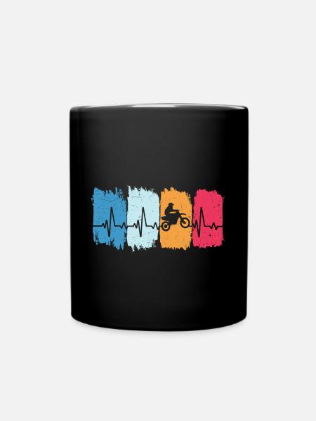 Motocross Motorrad Retro Herzschlag Motorsport - Tasse einfarbig - Schwarz