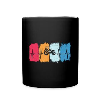 Retro tractor heartbeat tractor tractor t-shirt farmer - Full Colour Mug - black - Front