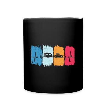 Wohnwagen retro herzschlag campen camping - Tasse einfarbig - Schwarz - Vorne