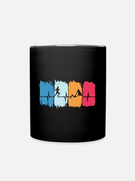 Trail Running Retro Heartbeat Jogging Mountain Running - Mug uni - noir
