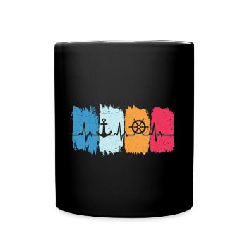 Bootfahren Anker Retro Herzschlag Kapitän Seemann - Tasse einfarbig - Schwarz - Vorne