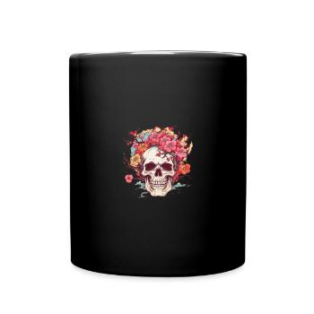 Skull with Flowers - Tasse einfarbig - Schwarz - Vorne
