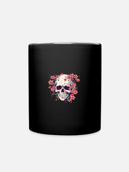 Crâne crânien avec fleurs - Mug uni - noir