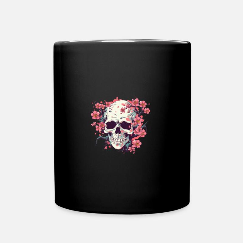 Skull Totenkopf mit Blumen - Tasse einfarbig - Schwarz