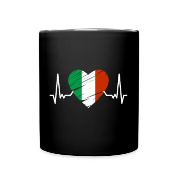 Italien Fahne Herzschlag Italienische Fahne Herz - Tasse einfarbig - Schwarz - Vorne